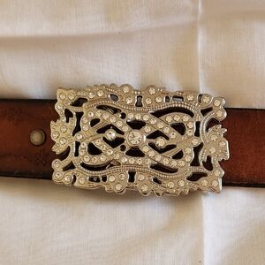 Old Navy Leather Belt with Rhinestone Buckle